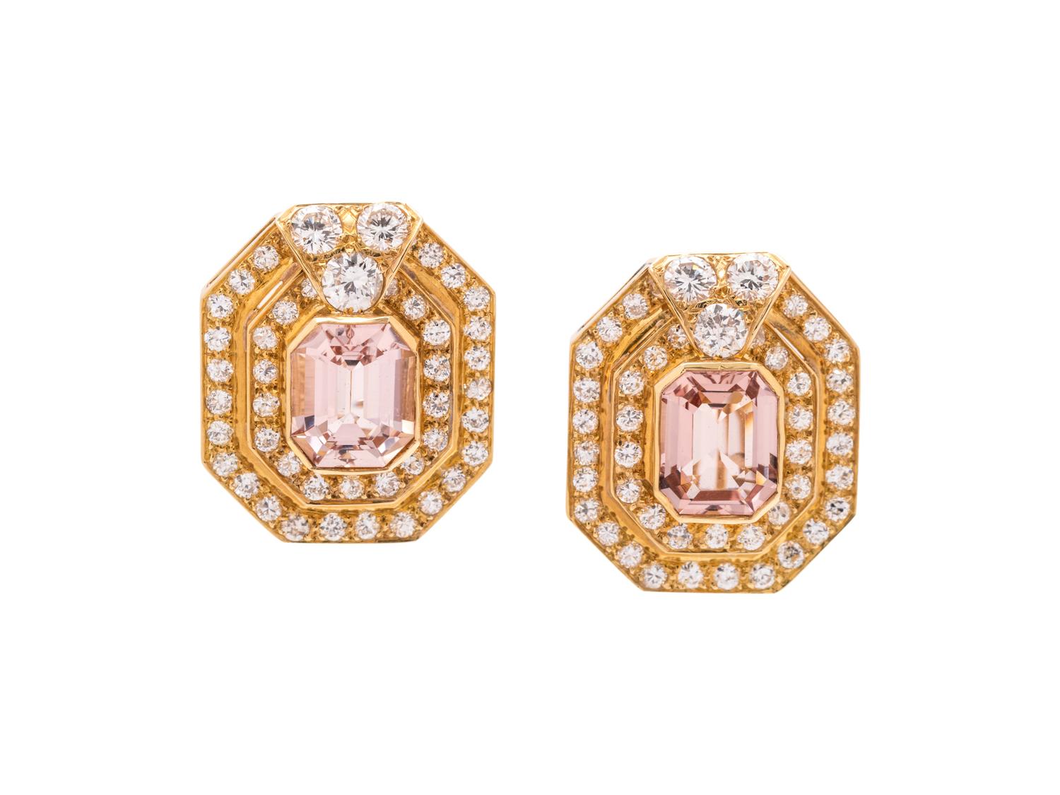MORGANITE AND DIAMOND EARCLIPS
