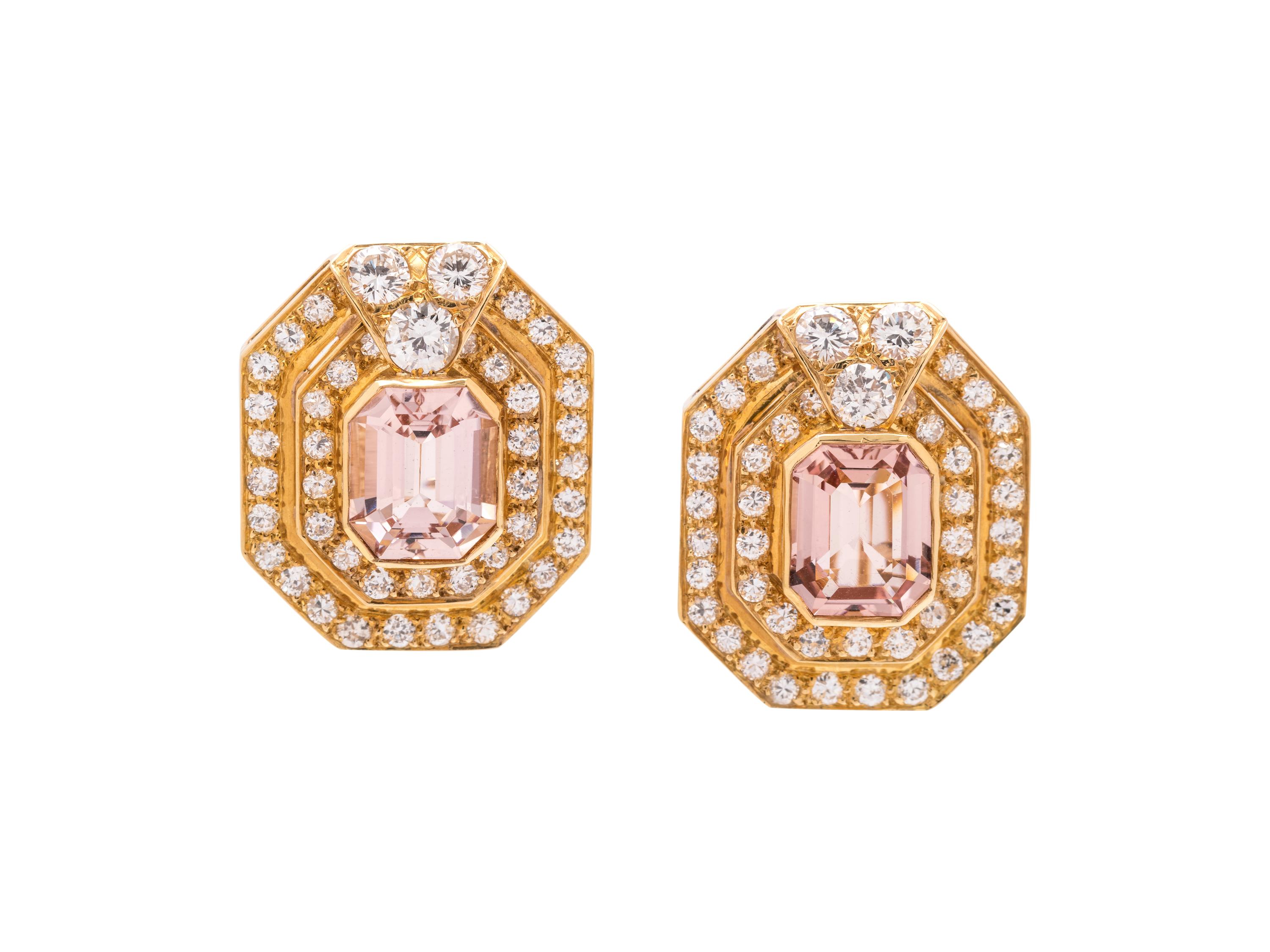 MORGANITE AND DIAMOND EARCLIPS