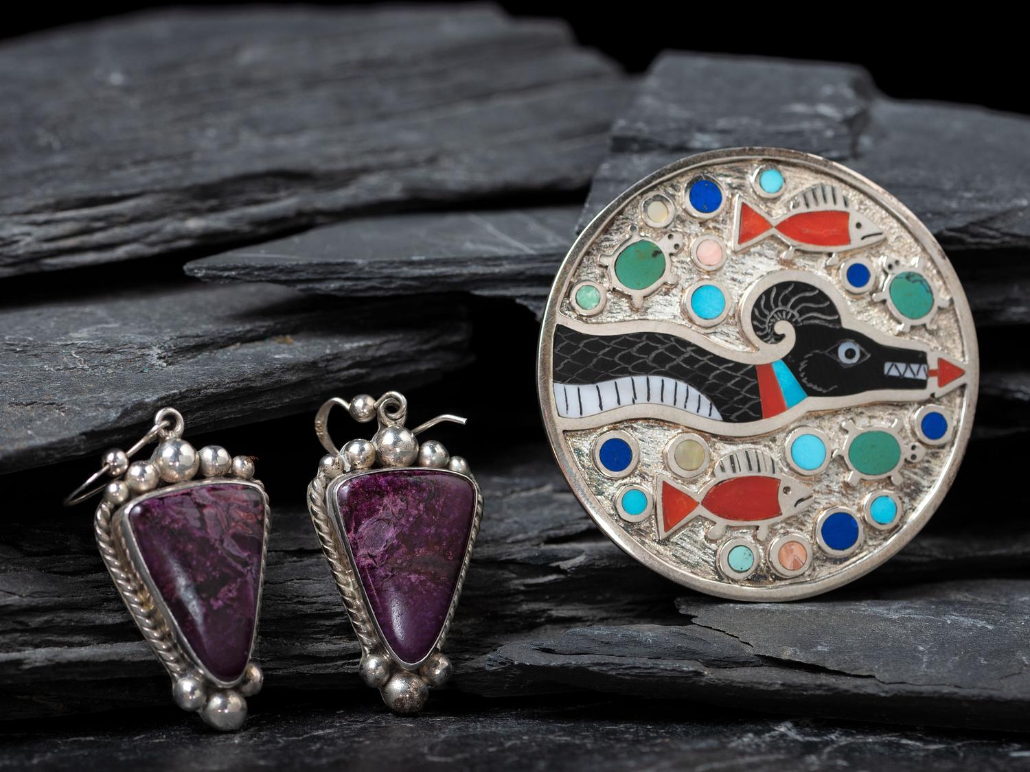 Sterling Silver Inlay Avanyu Pin / Pendant, PLUS