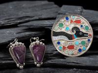 Sterling Silver Inlay Avanyu Pin / Pendant, PLUS