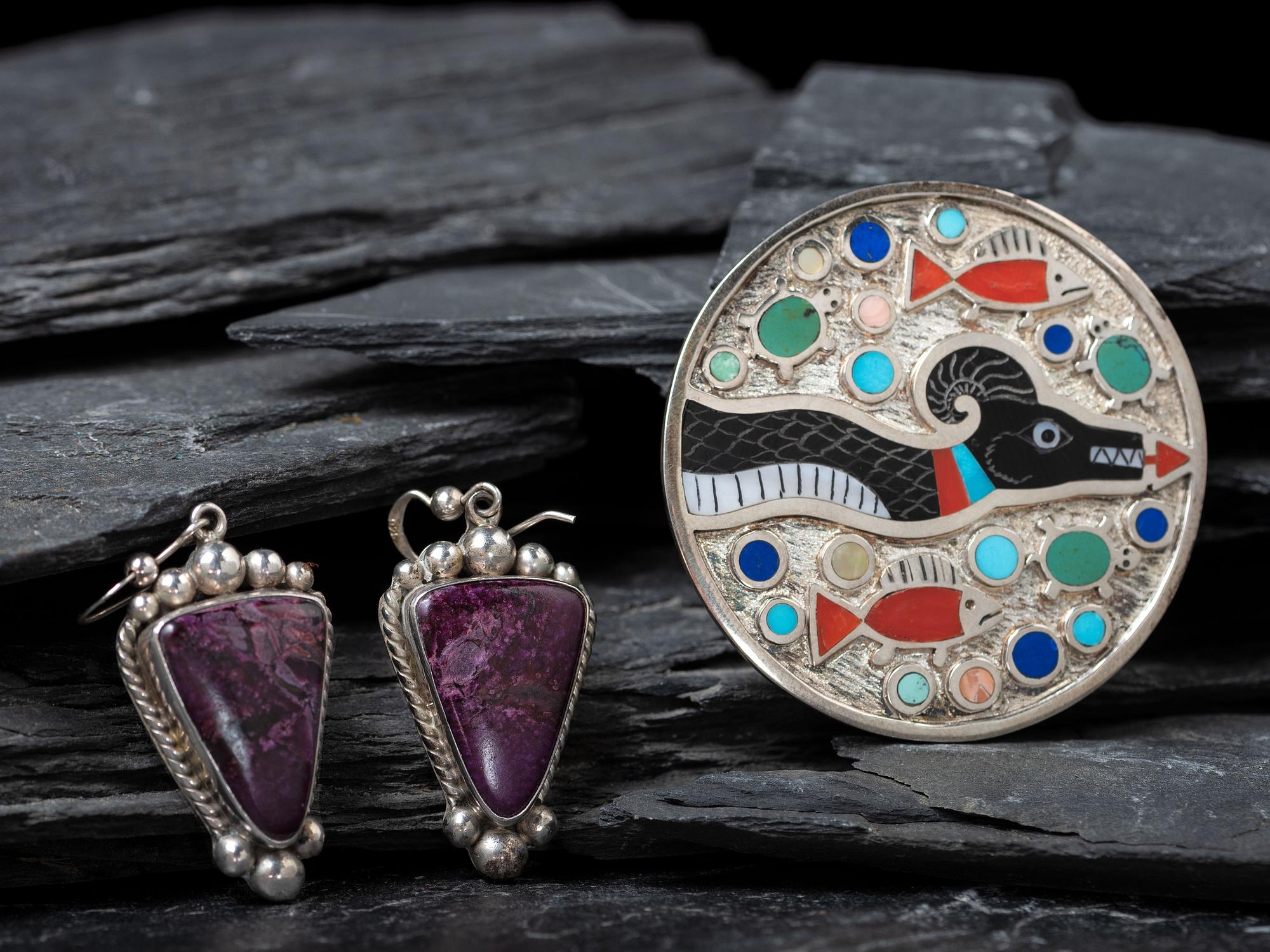 Sterling Silver Inlay Avanyu Pin / Pendant, PLUS