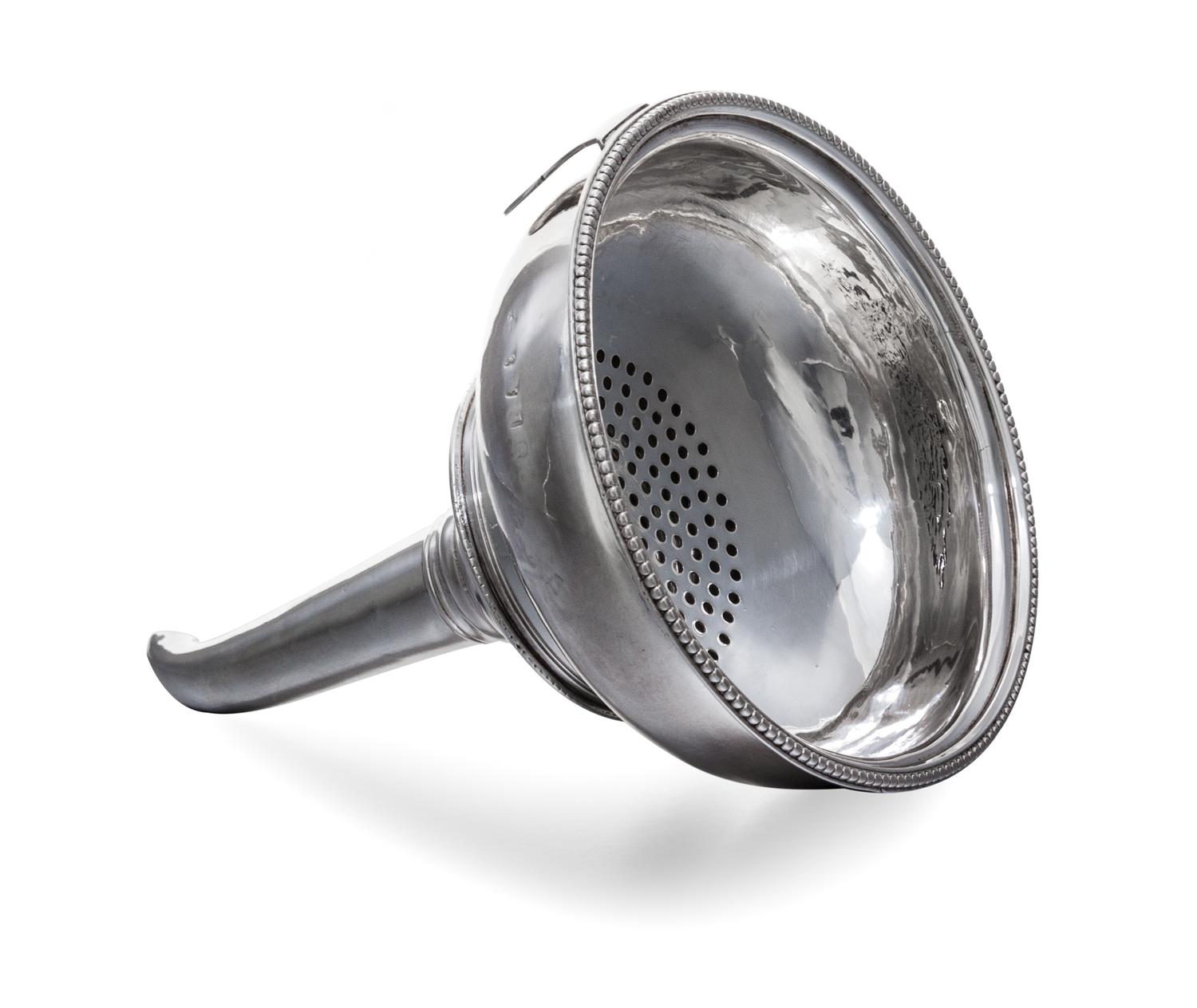 A George III Silver Wine Funnel, Hester Bateman, London, 1786, with a beaded rim.