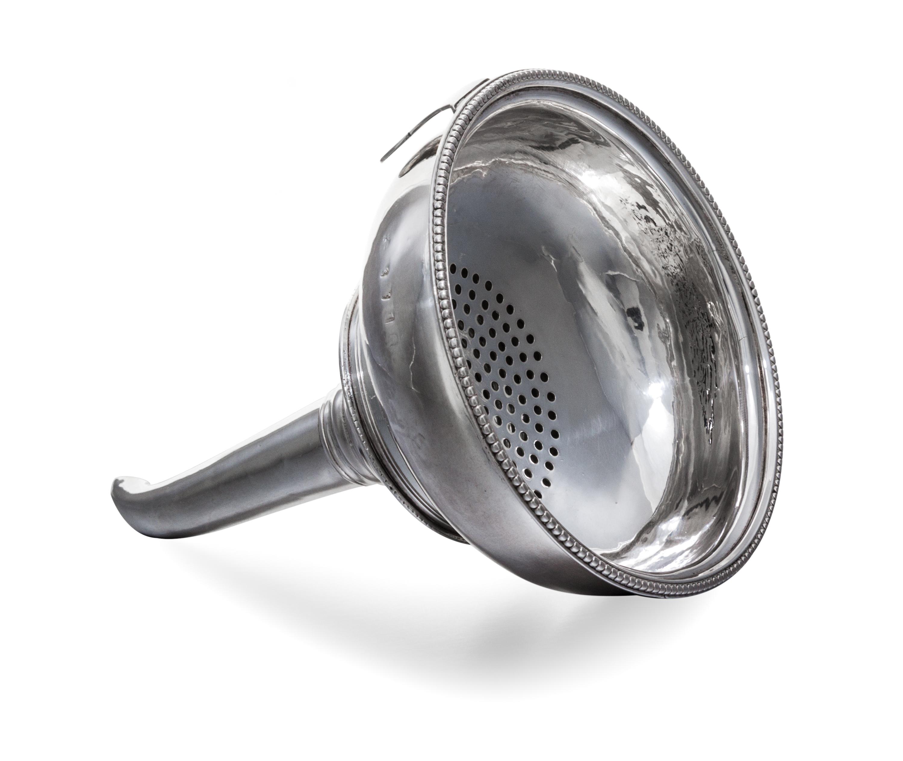A George III Silver Wine Funnel, Hester Bateman, London, 1786, with a beaded rim.