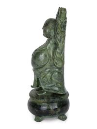 A Chinese Carved Spinach Jade Laughing Buddha — 20TH CENTURY