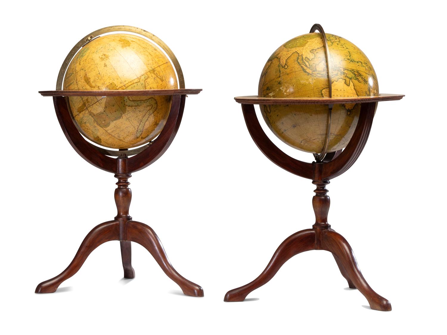 A Pair of Newton and Son 11-Inch New and Improved Terrestrial and Celestial Globes