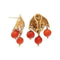 YELLOW GOLD, CORAL AND CUBIC ZIRCONIA EARCLIPS