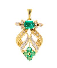 A Yellow Gold, Emerald and Diamond Pendant,