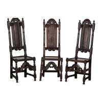 Three English Carved Oak Paneled Back Side Chairs