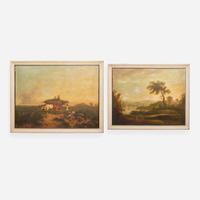 Continental School 19th century Two Works: Figures in Pastoral Landscapes