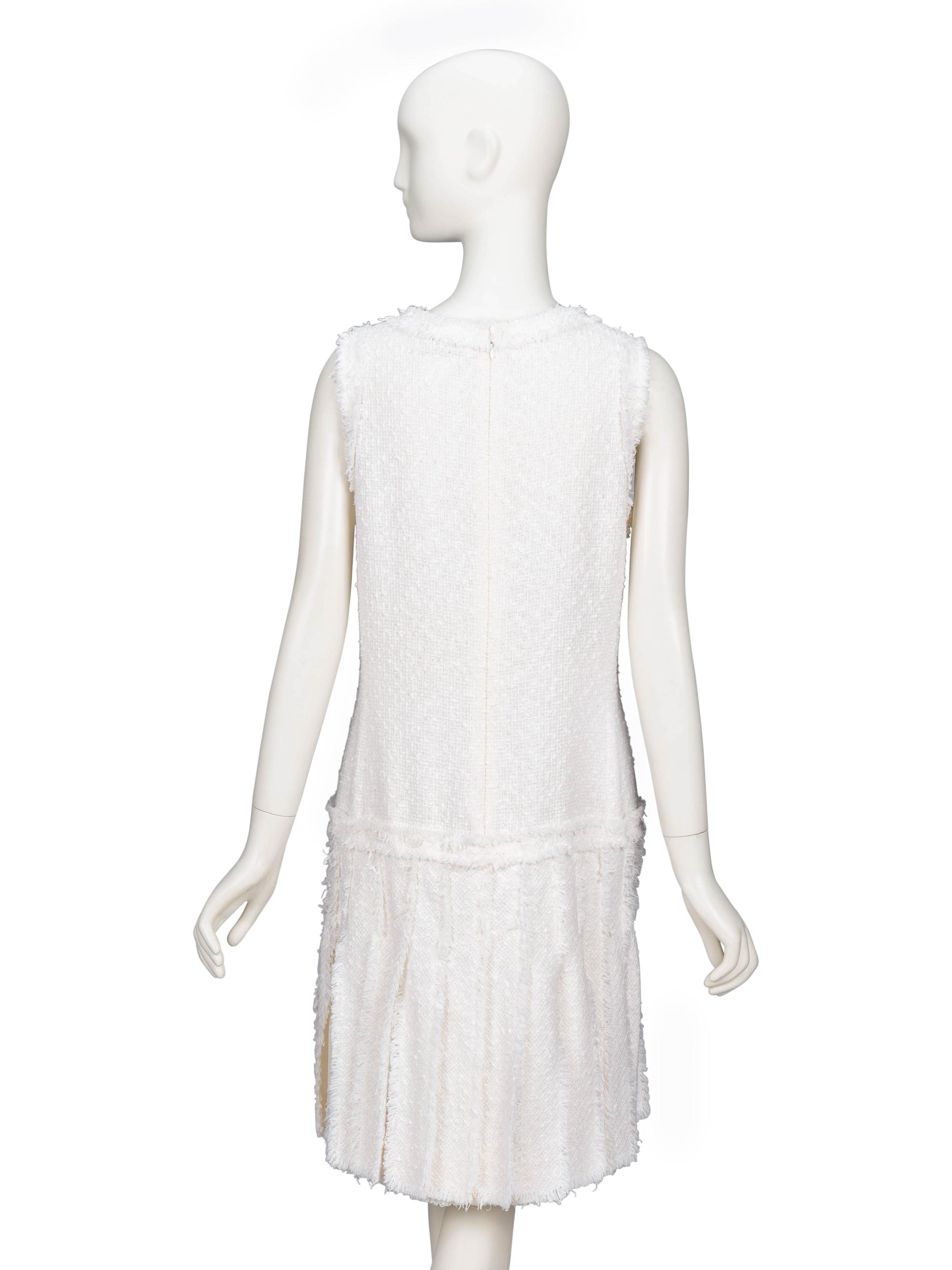 Chanel, White Cotton Tweed Dress