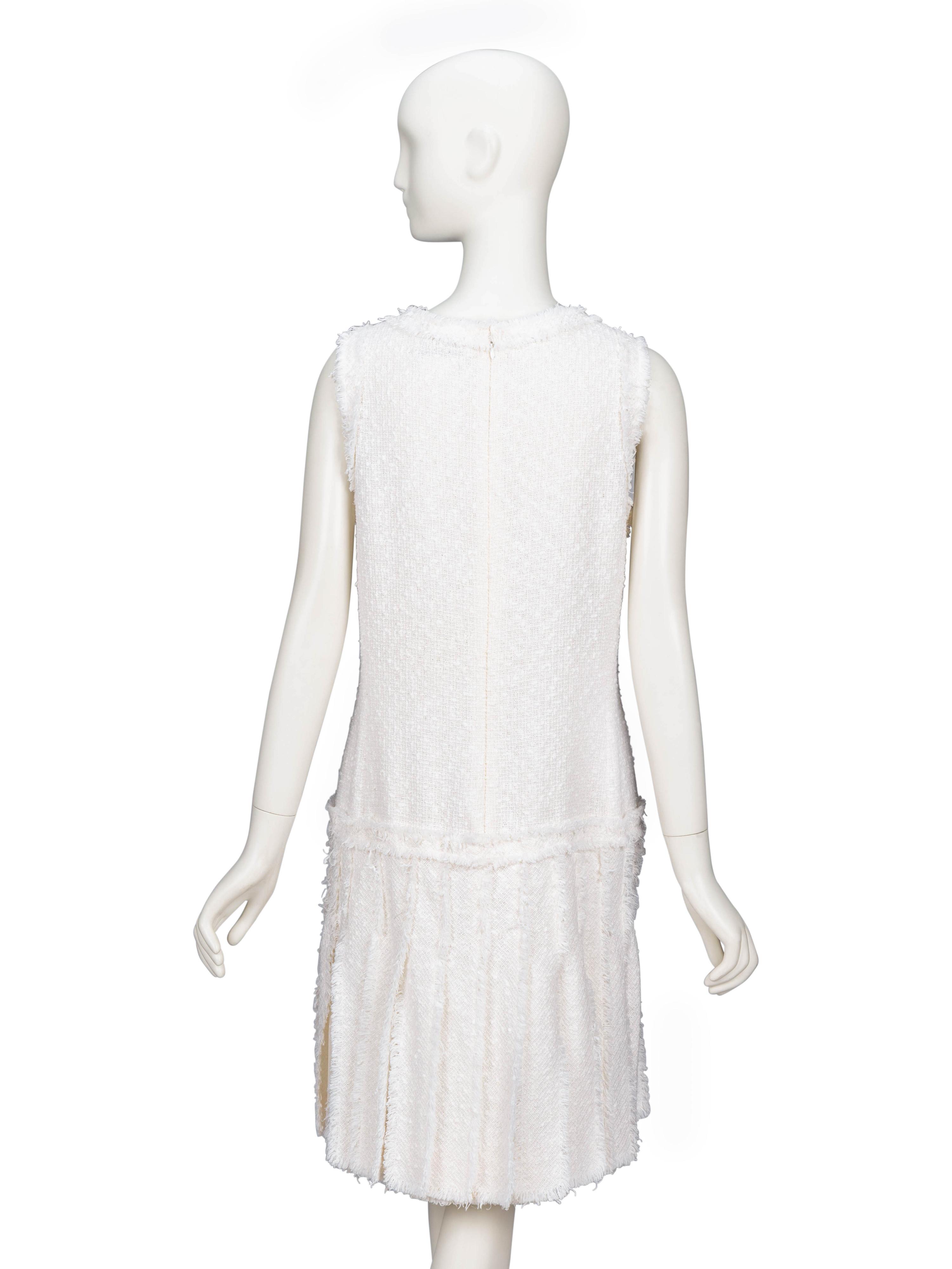 Chanel, White Cotton Tweed Dress