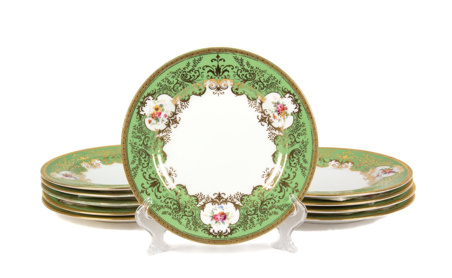 A Set of Ten Coalport Porcelain Cabinet Plates Diameter 8 5/8 inches.