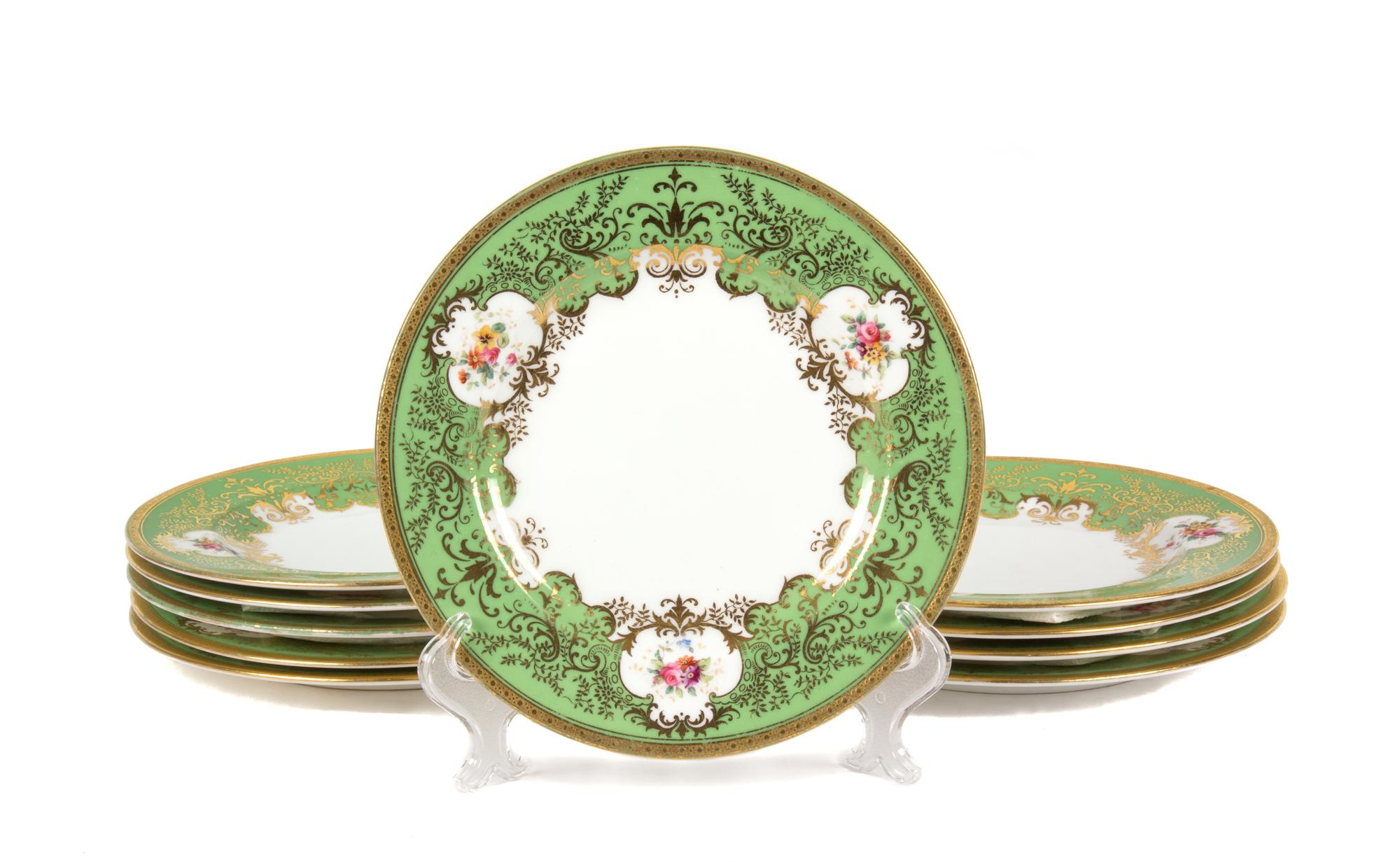 A Set of Ten Coalport Porcelain Cabinet Plates Diameter 8 5/8 inches.