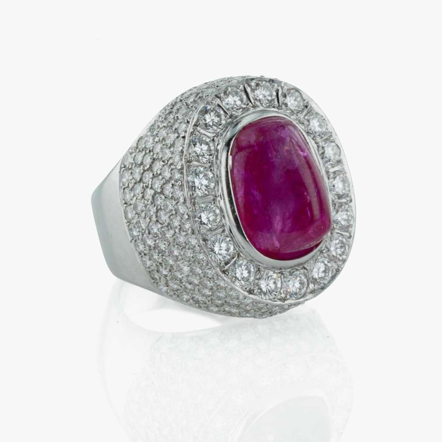 An 18K White Gold, Ruby, and Diamond Ring