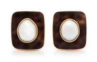 A Pair of 18 Karat Yellow Gold, Cowry Shell and Cultured Pearl Earclips, Trianon, 9.60 dwts.