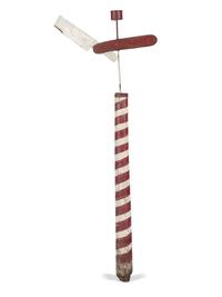A Paint Decorated Wood Barber Pole with Straight Razor