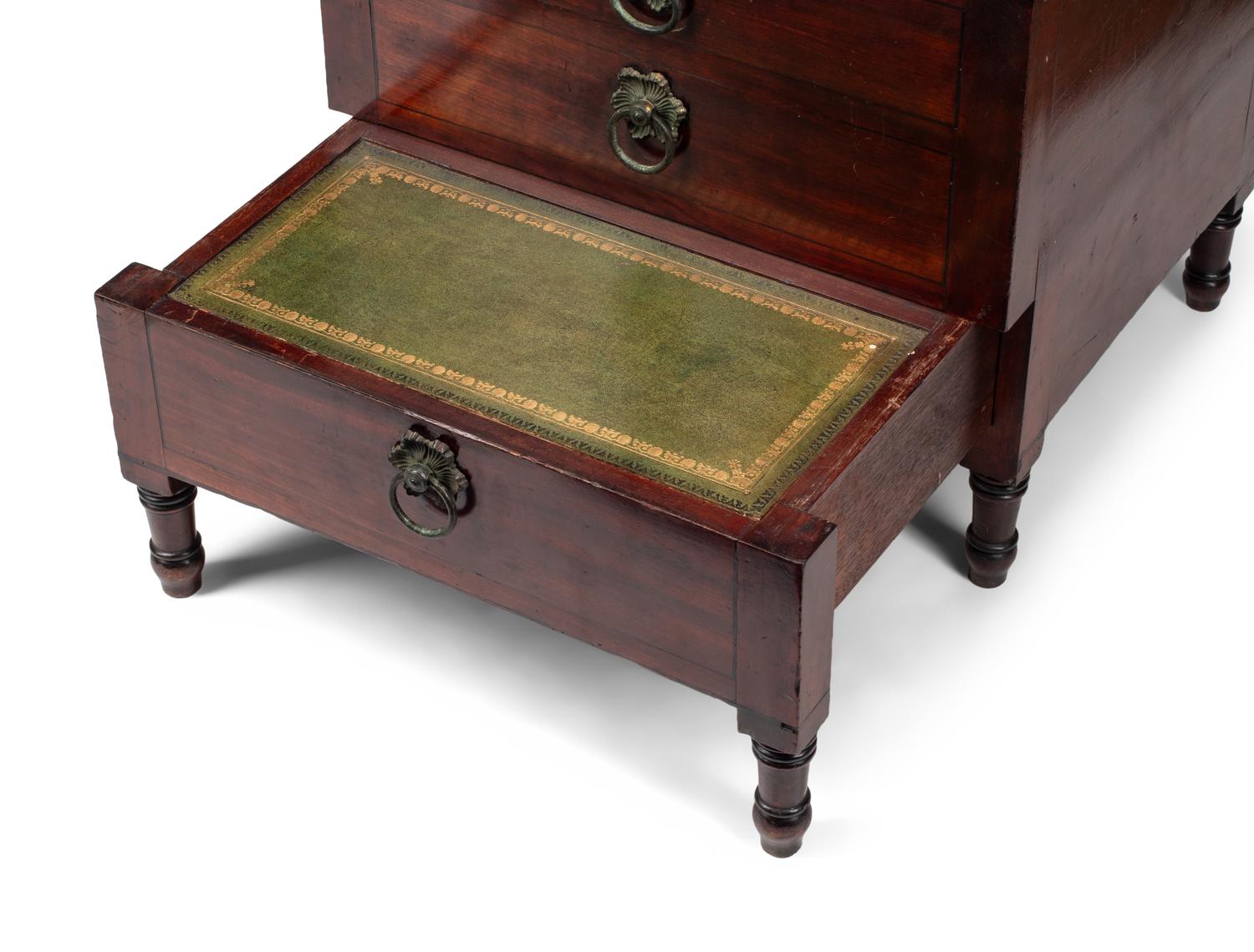 A Set of English Mahogany and Tooled Leather Bed Steps