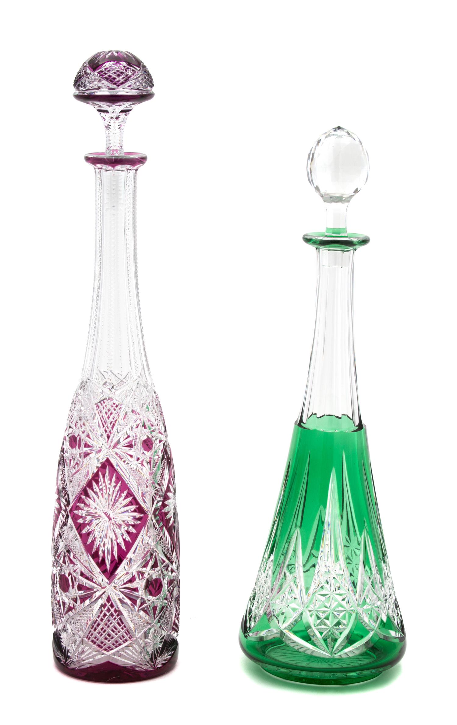Two Baccarat Color Cut-to-Clear Crystal Decanters — 19TH CENTURY