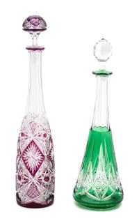 Two Baccarat Color Cut-to-Clear Crystal Decanters — 19TH CENTURY