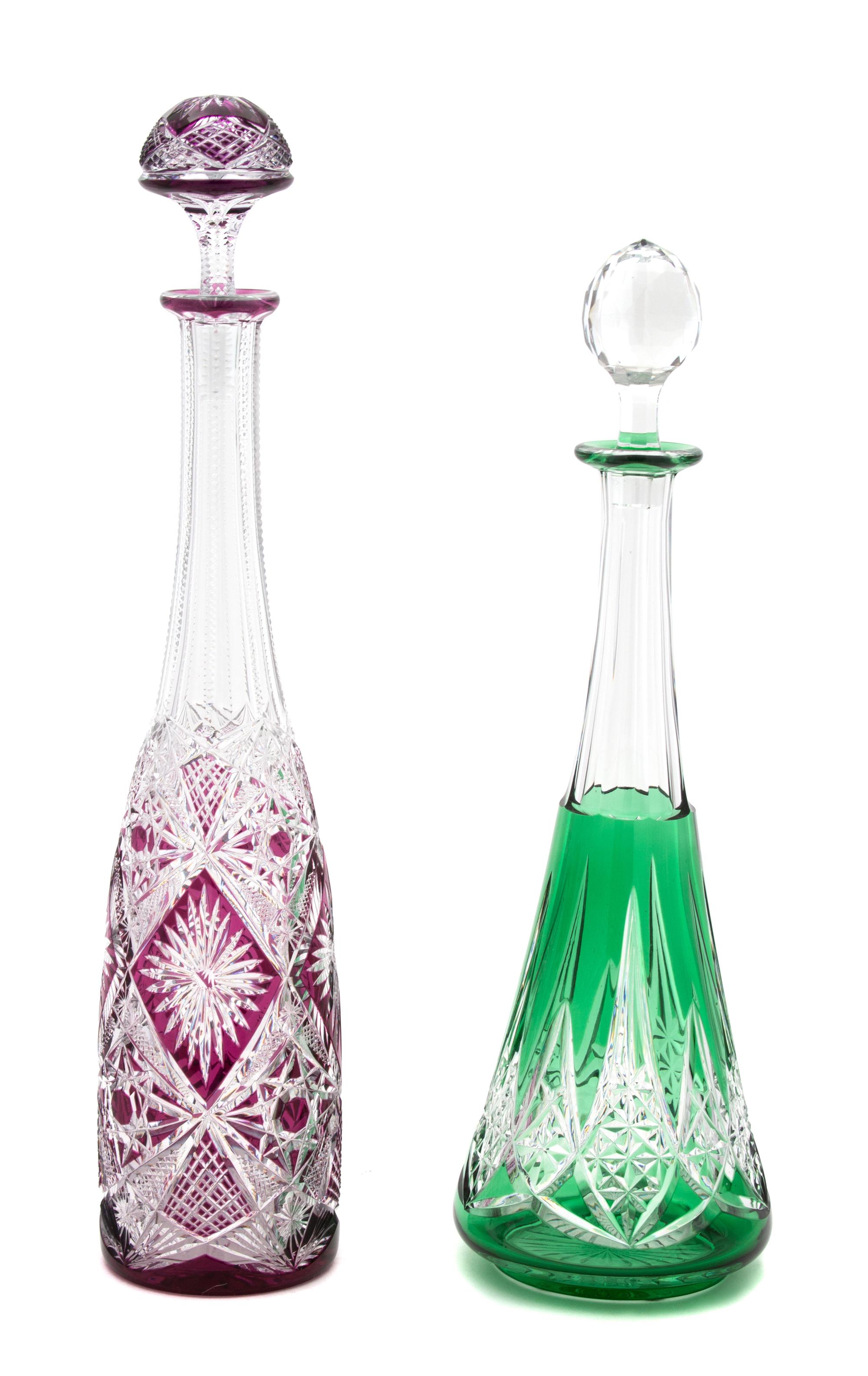 Two Baccarat Color Cut-to-Clear Crystal Decanters — 19TH CENTURY