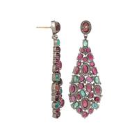 RUBELLITE TOURMALINE, EMERALD, AND DIAMOND EARRINGS