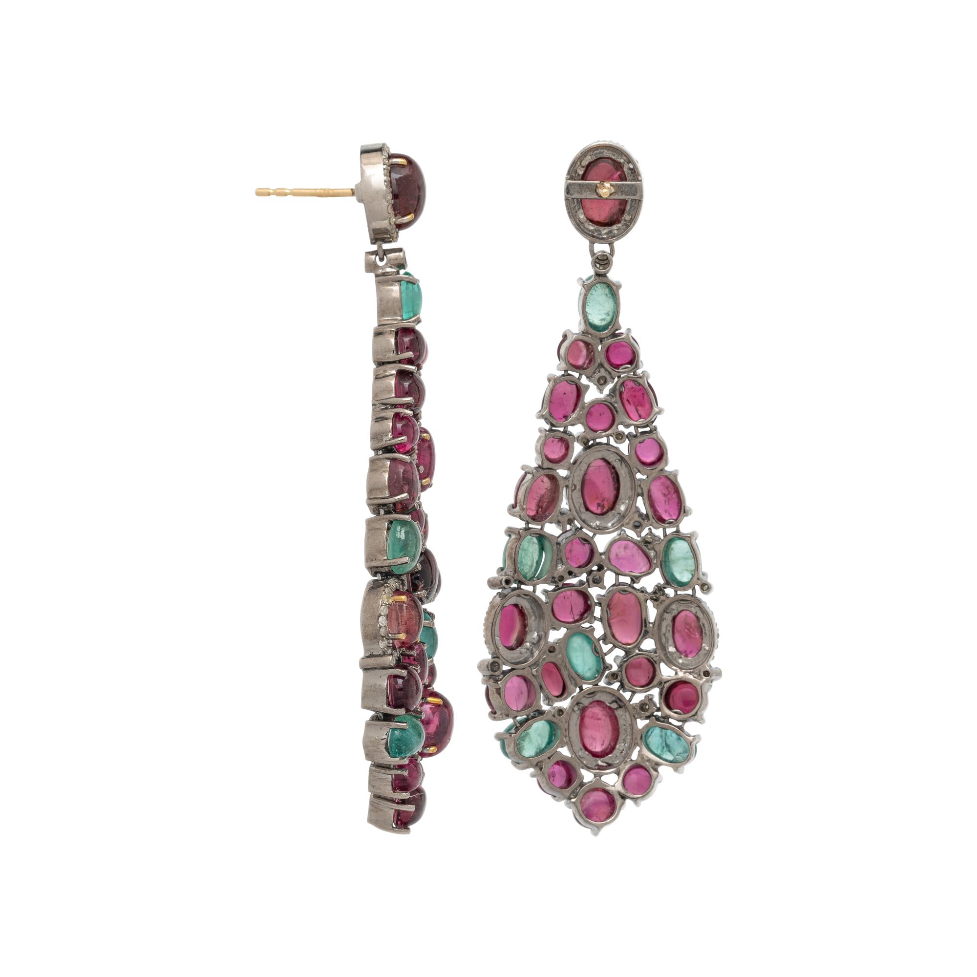 RUBELLITE TOURMALINE, EMERALD, AND DIAMOND EARRINGS