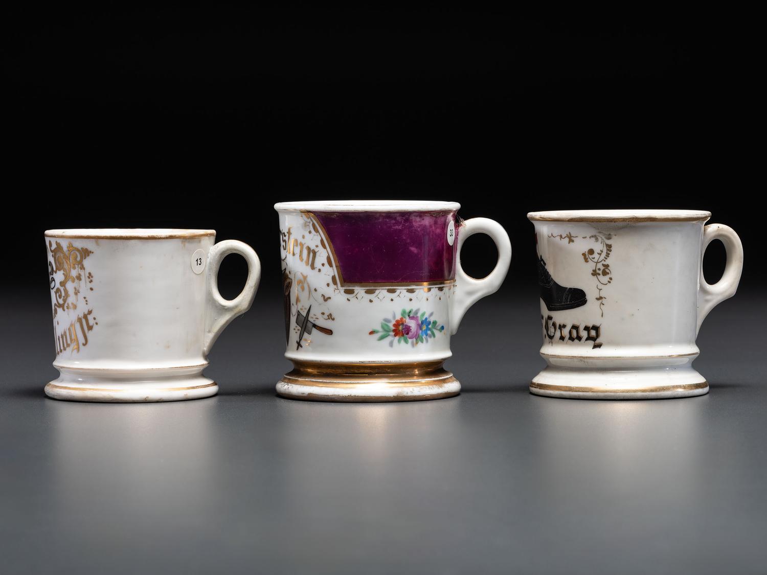 Three Porcelain Occupational Shaving Mugs