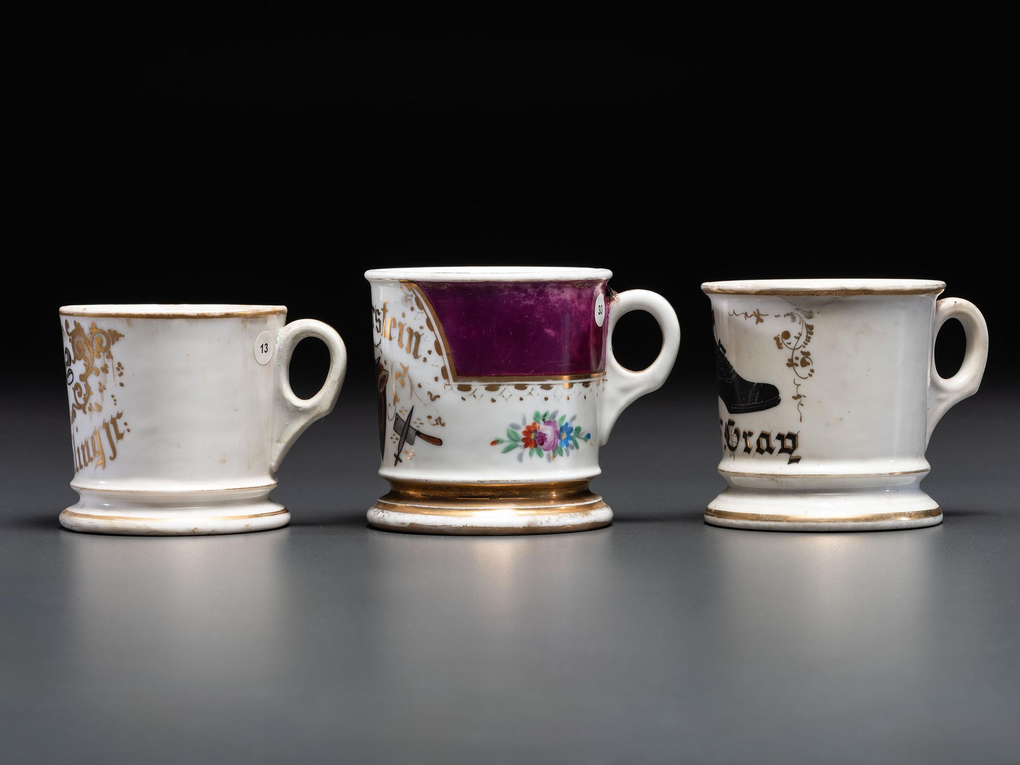 Three Porcelain Occupational Shaving Mugs