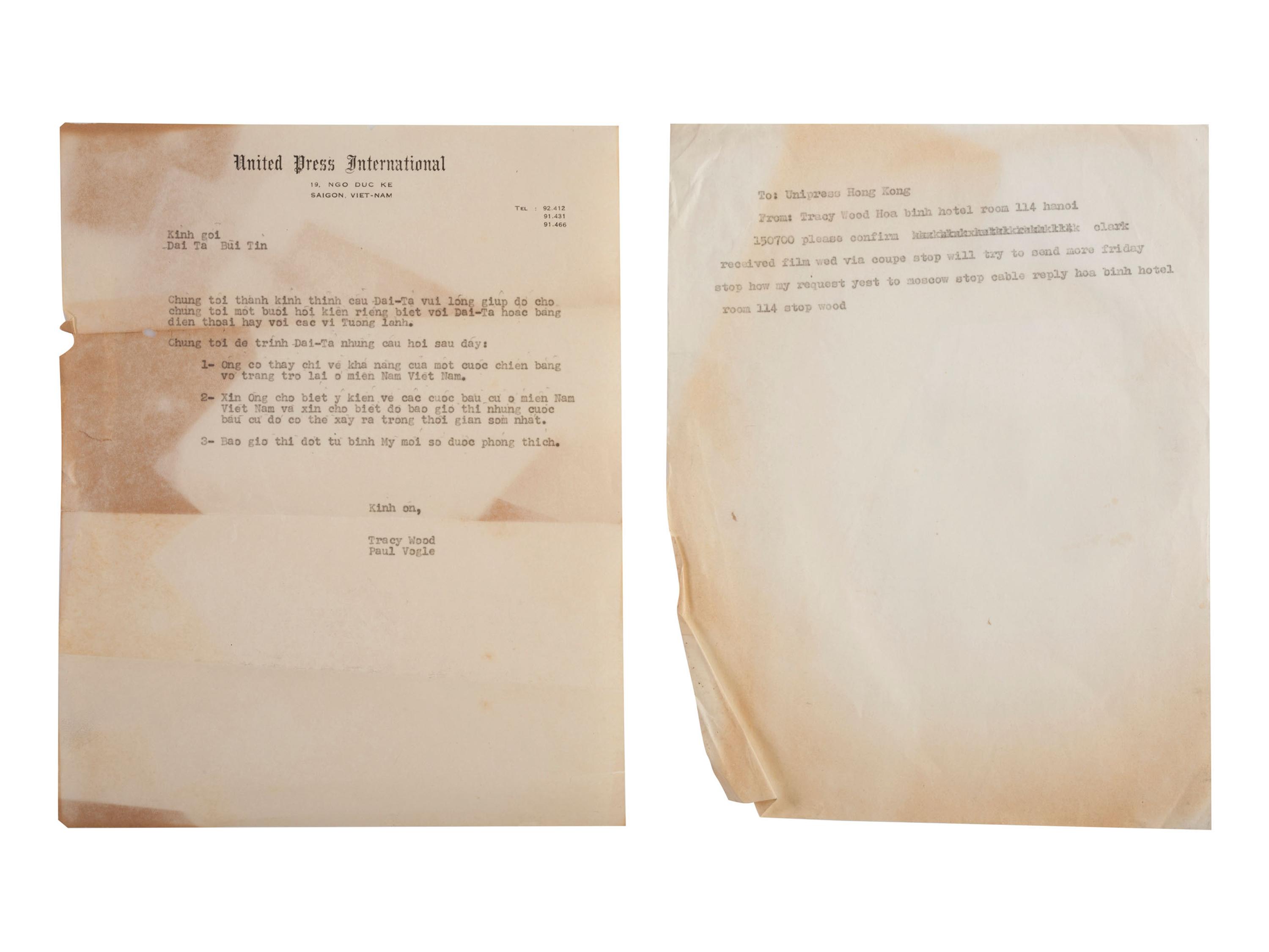 [VIETNAM WAR] - [WOMEN]. Vietnam War-era papers of Pulitzer Prize-winning combat journalist Tracy A. Wood (1943-2020), including documents related to the 1973 release of American POWs in Hanoi.