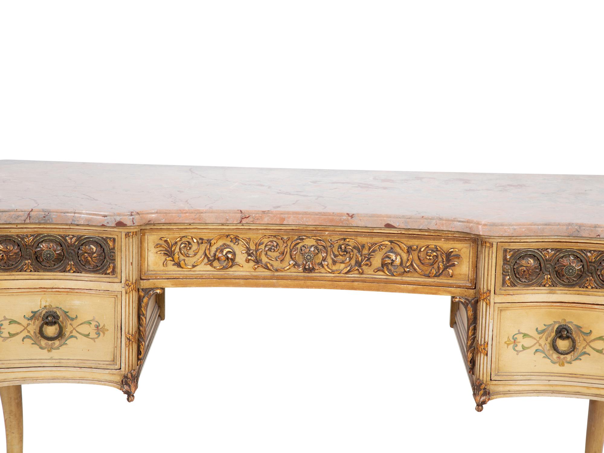 A Louis XV Style Carved, Painted and Parcel-Gilt Trumeau Mirror and Lady's Writing Desk — 20TH CENTURY