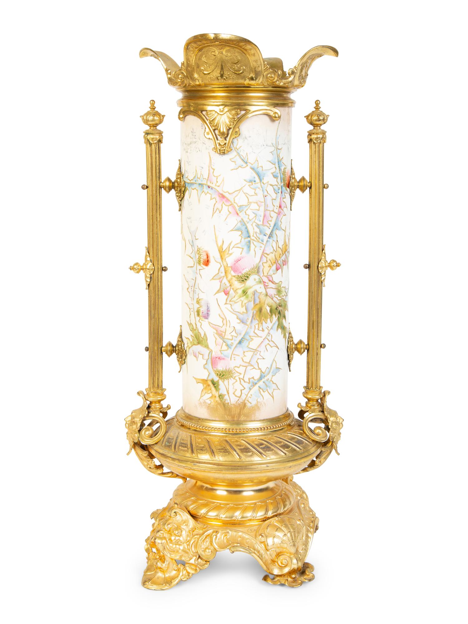 An English Porcelain Gilt Bronze Mounted Vase — 19TH CENTURY