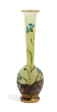 Daum, EARLY 20TH CENTURY, a miniature enameled cameo glass cabinet vase, of bottle form decorated with flowers in a landscape