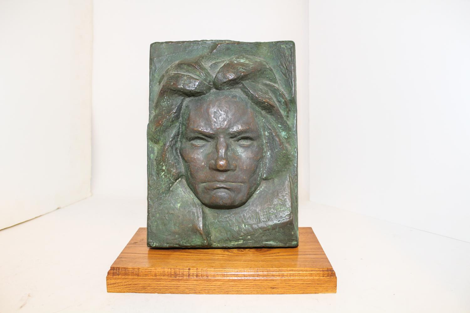 A Continental Cast Bronze Relief Panel of Beethoven Height 12 x width 8 1/2 inches.