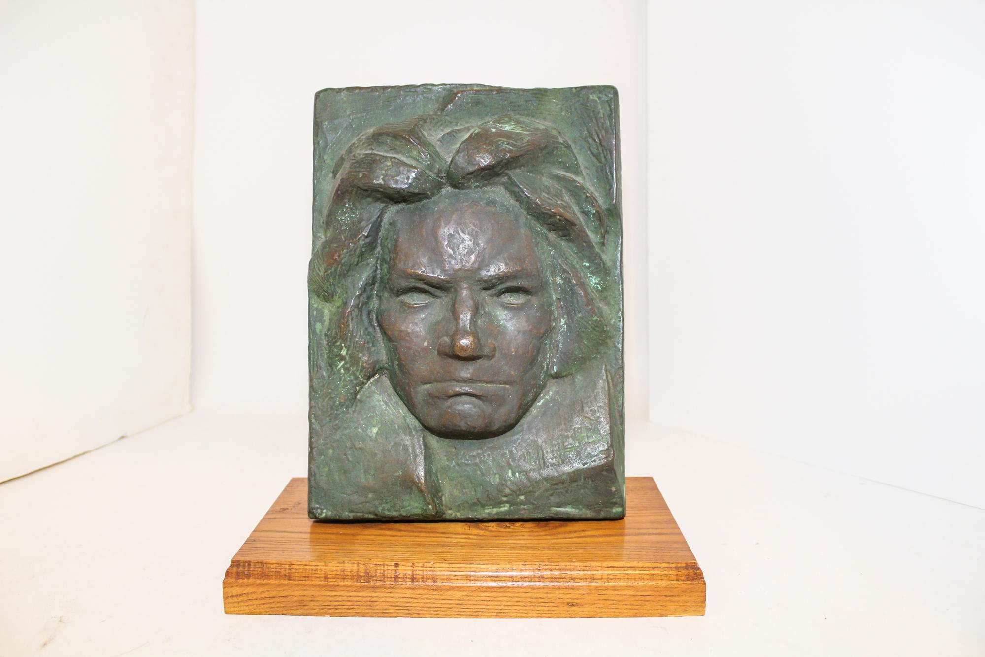 A Continental Cast Bronze Relief Panel of Beethoven Height 12 x width 8 1/2 inches.