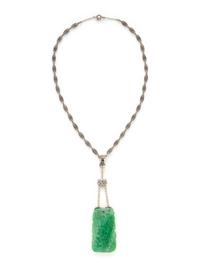 ART DECO, JADE, SEED PEARL, AND DIAMOND NECKLACE