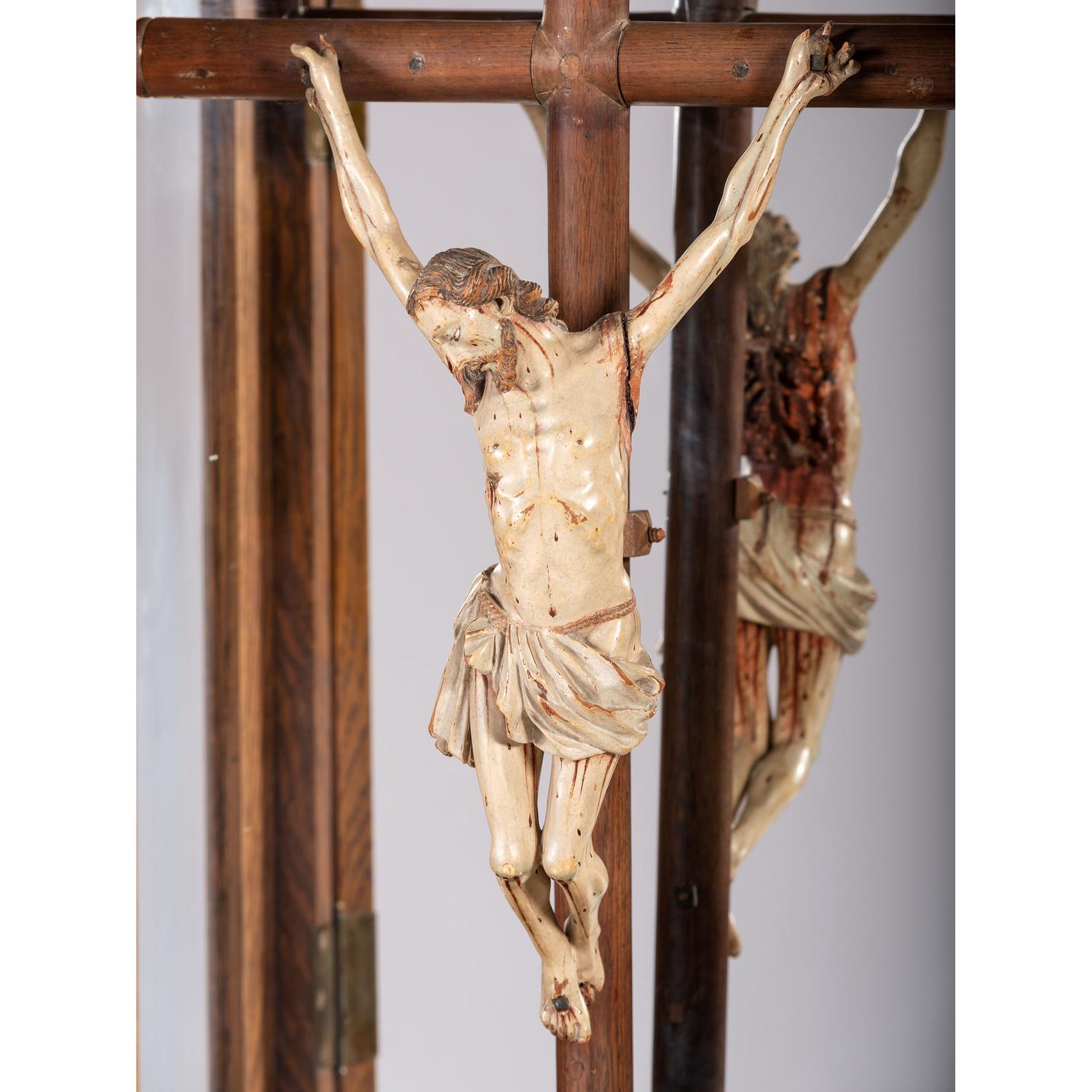 A Spanish Colonial Carved and Painted Wood Crucifix
