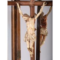 A Spanish Colonial Carved and Painted Wood Crucifix
