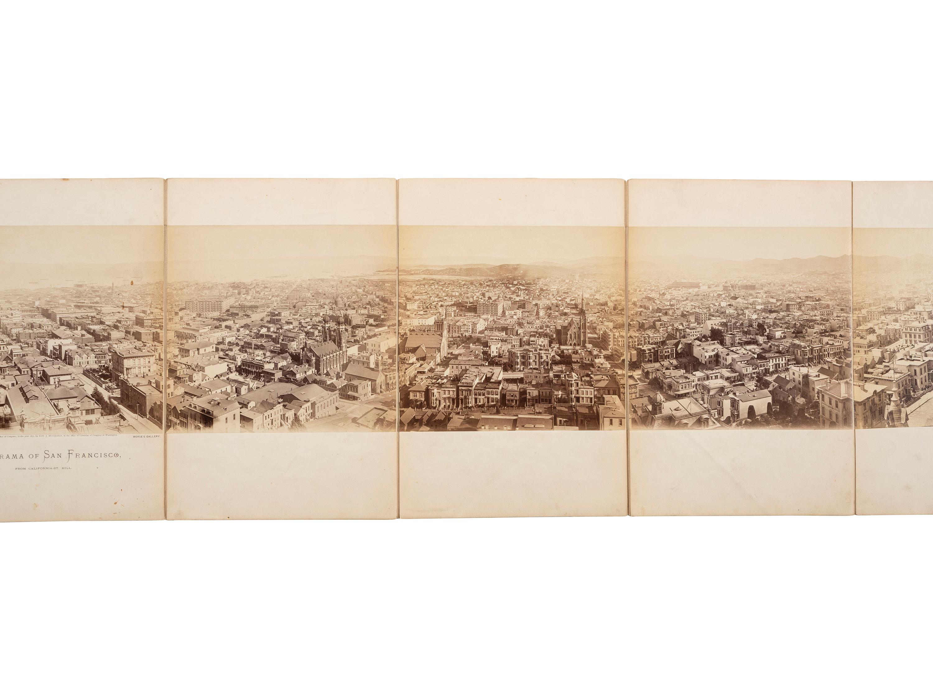 (SAN FRANCISCO.) MUYBRIDGE, Eadweard, photographer. Panorama of San Francisco from California St. Hill . San Francisco, CA: Morse’s Gallery, 1877. 11-panel albumen photograph panorama.