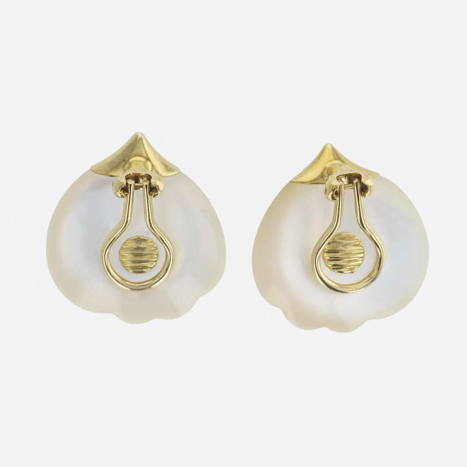 A pair of 18K yellow gold and mother of pearl ear clips, Tiffany & Co. Angela Cummings, "Petals"
