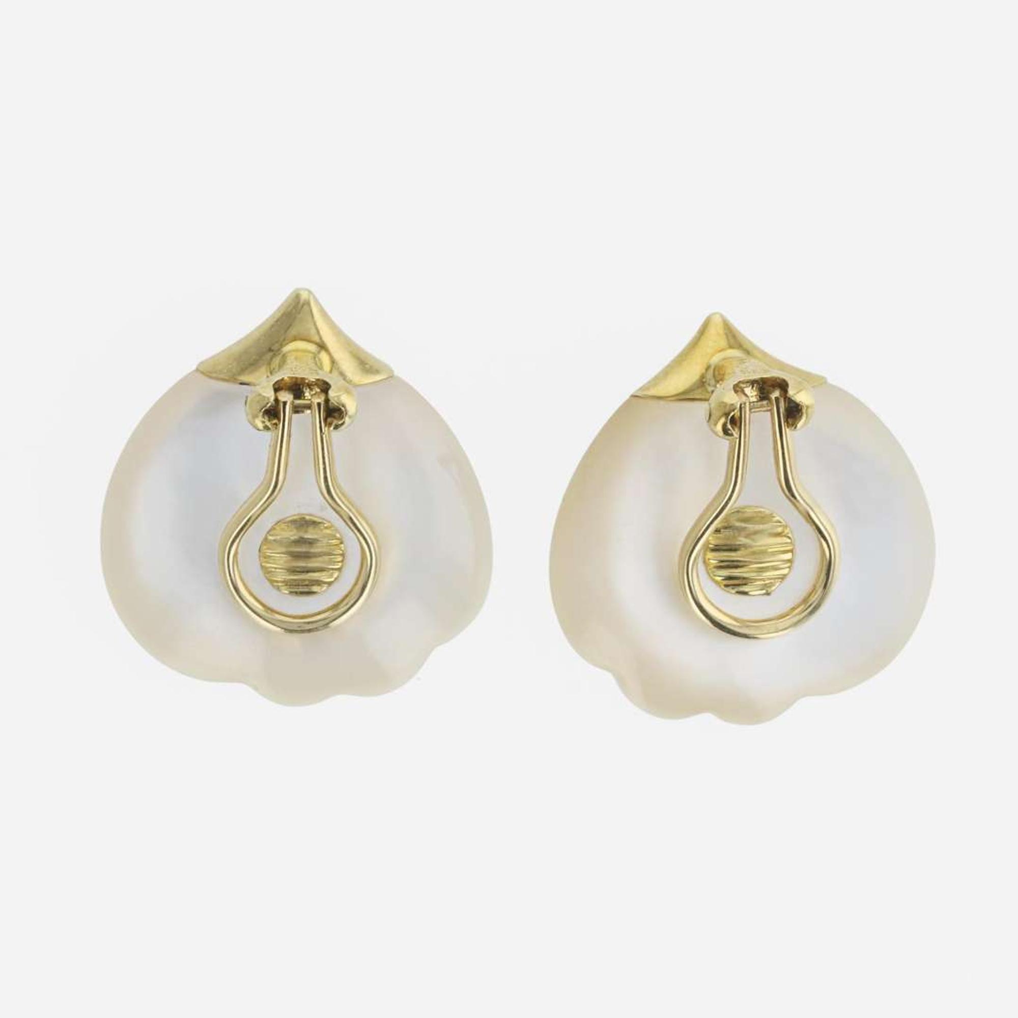 A pair of 18K yellow gold and mother of pearl ear clips, Tiffany & Co. Angela Cummings, "Petals"