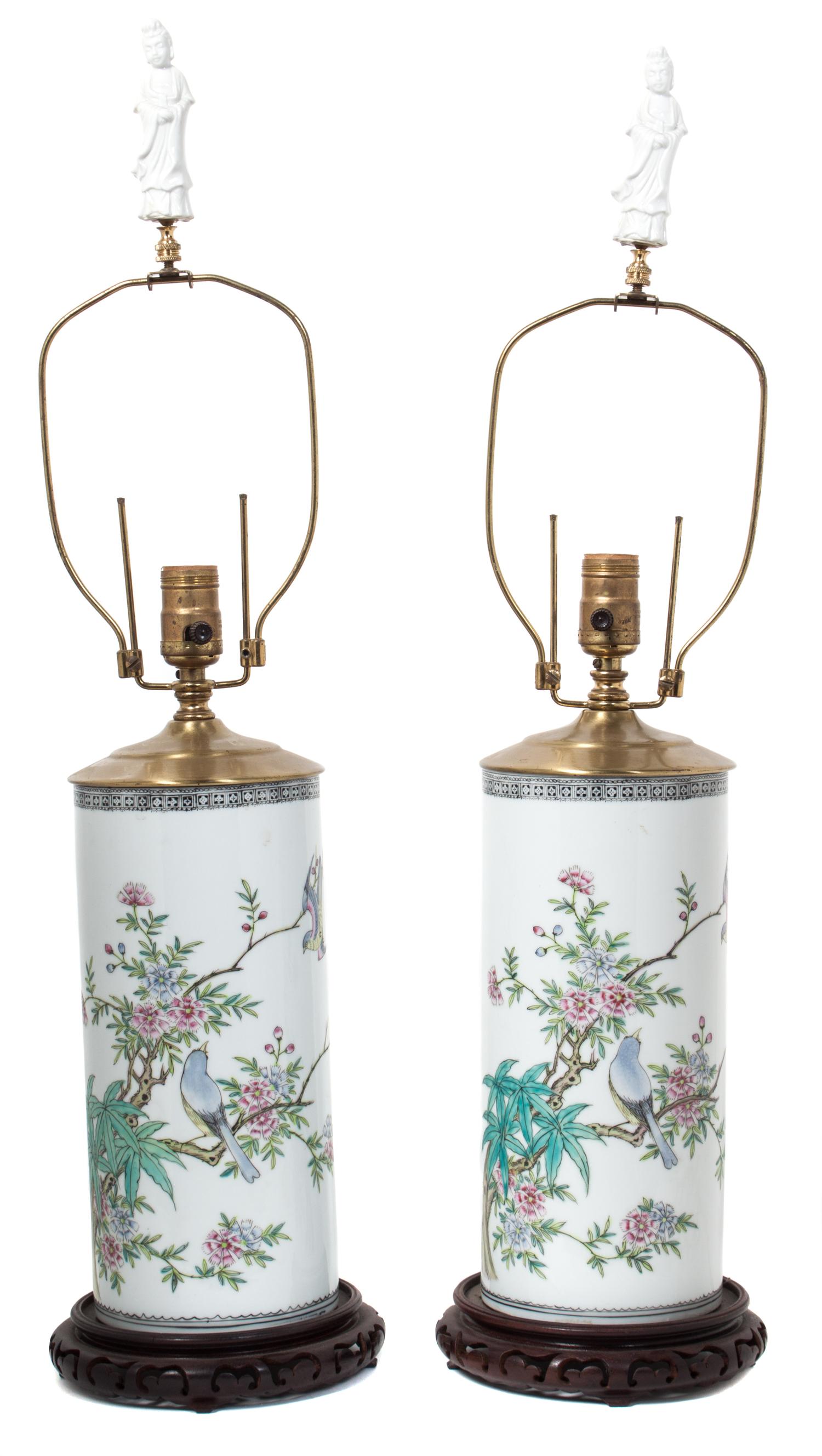 Two Chinese Porcelain Lamps Height overall 29 3/4 inches.