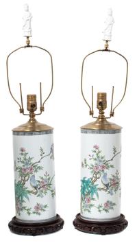 Two Chinese Porcelain Lamps Height overall 29 3/4 inches.