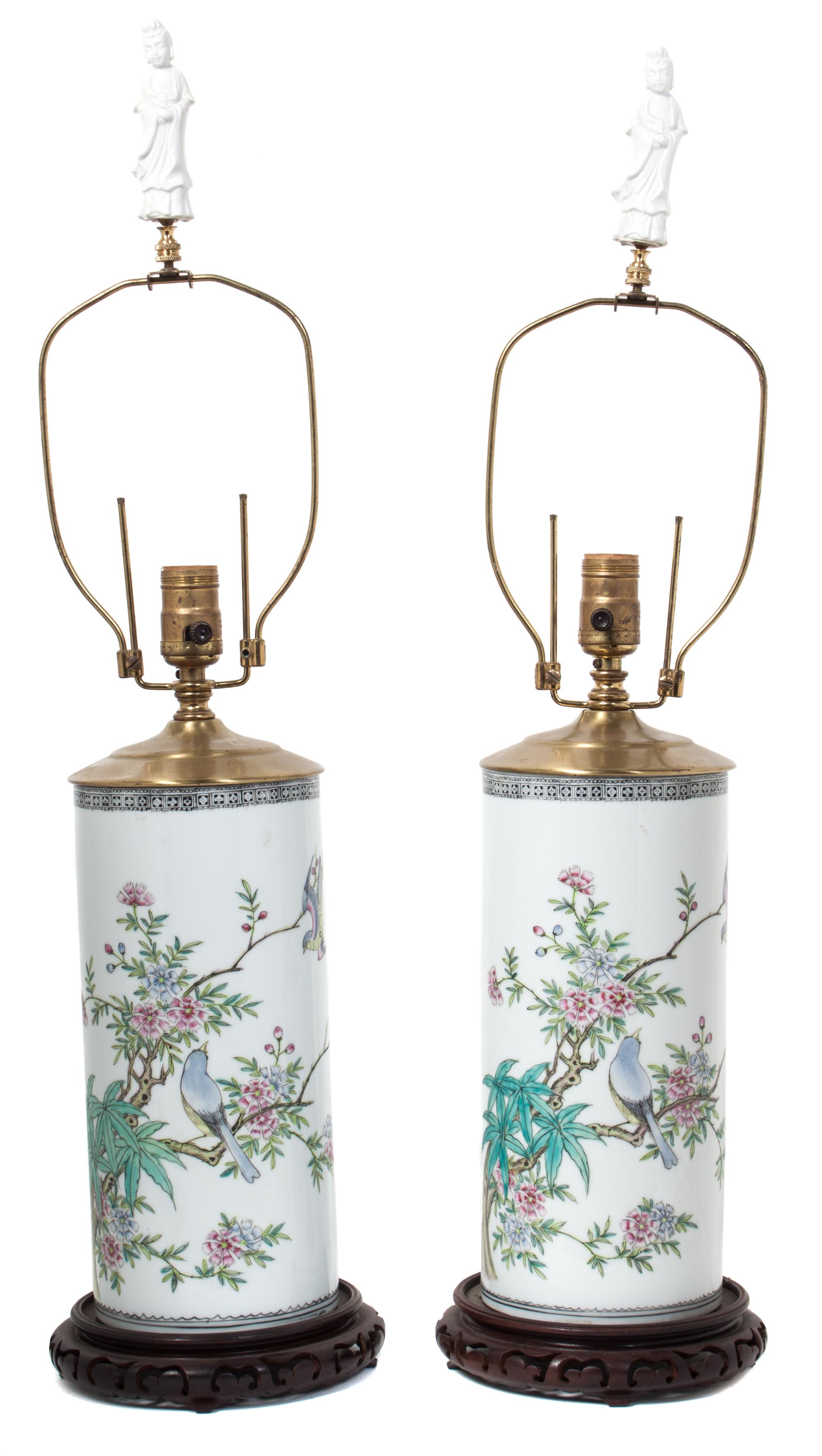 Two Chinese Porcelain Lamps Height overall 29 3/4 inches.