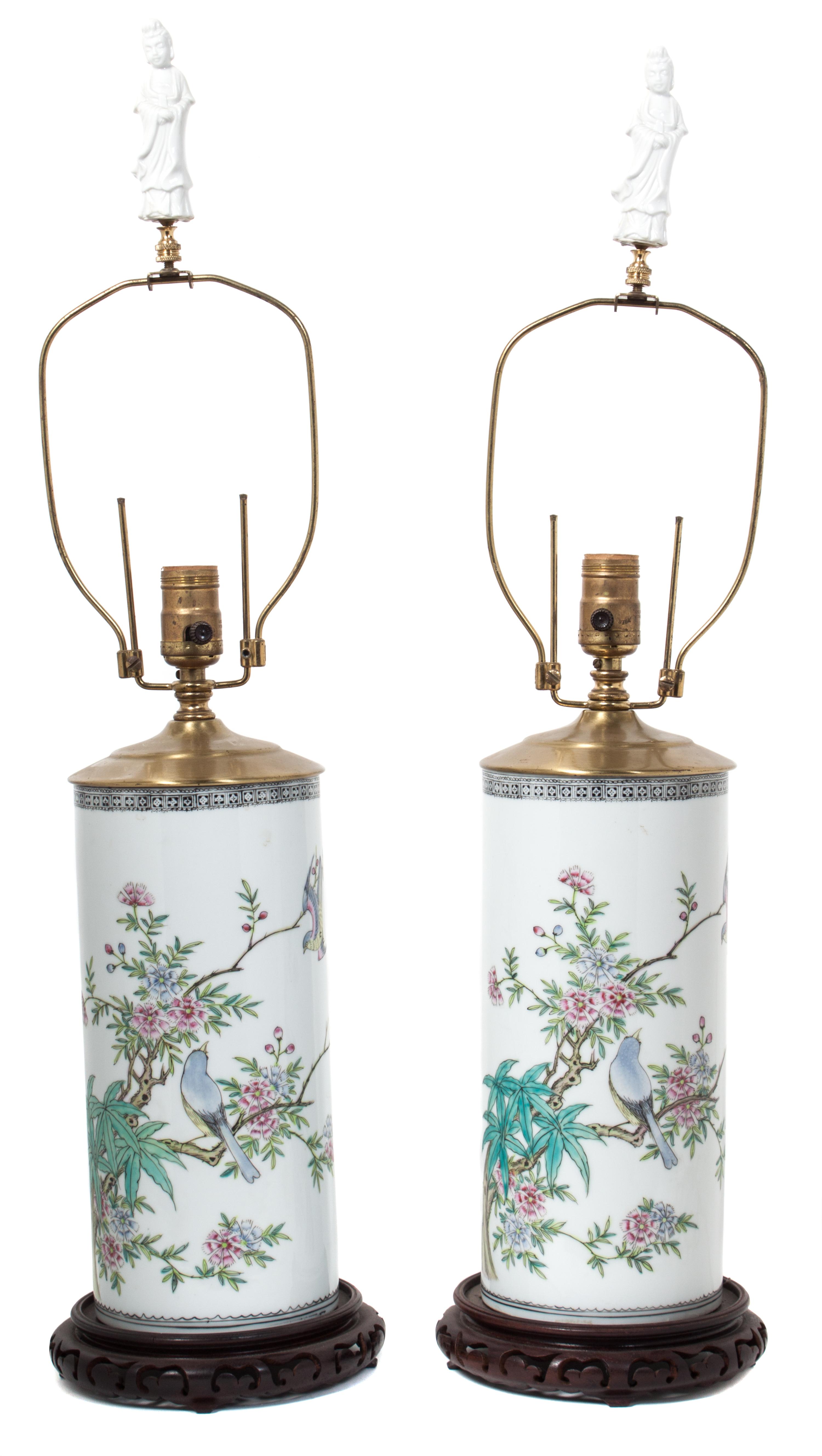 Two Chinese Porcelain Lamps Height overall 29 3/4 inches.