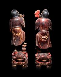 Two Chinese Painted Wood Figures of Immortals