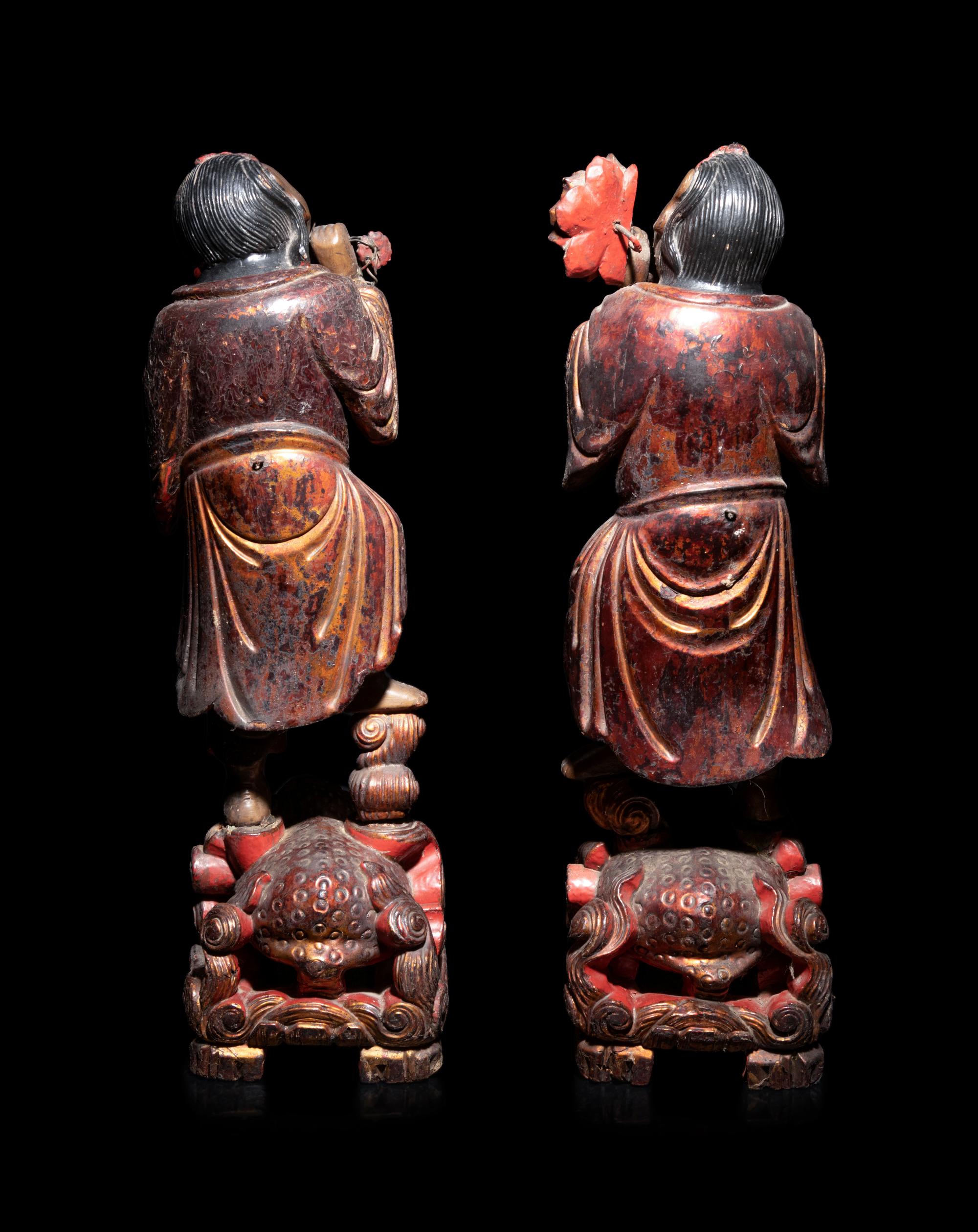 Two Chinese Painted Wood Figures of Immortals