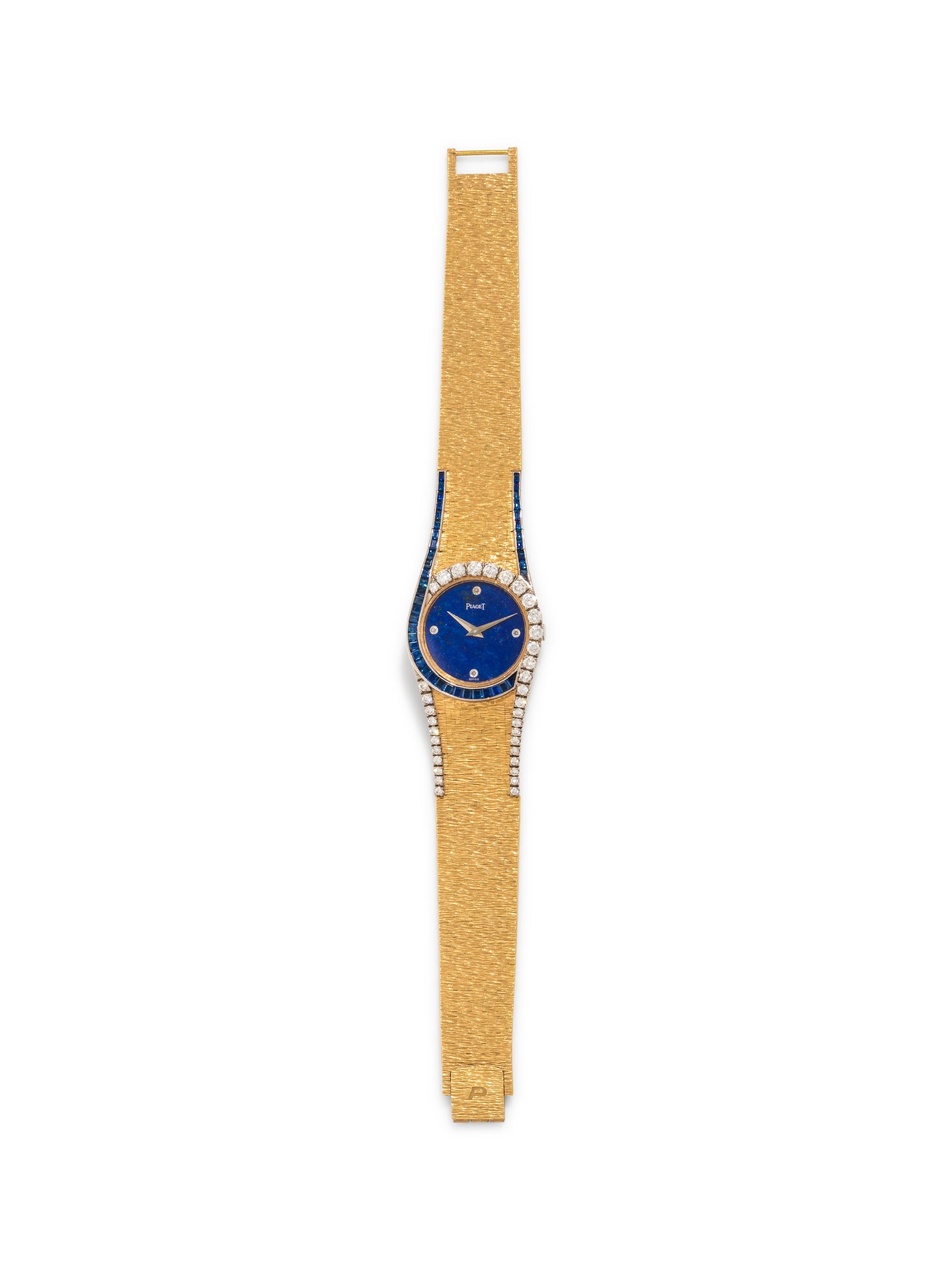 PIAGET, 18K YELLOW GOLD, LAPIS LAZULI, DIAMOND AND SAPPHIRE WRISTWATCH