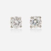 A Pair of 14K White Gold and Diamond Stud Earrings