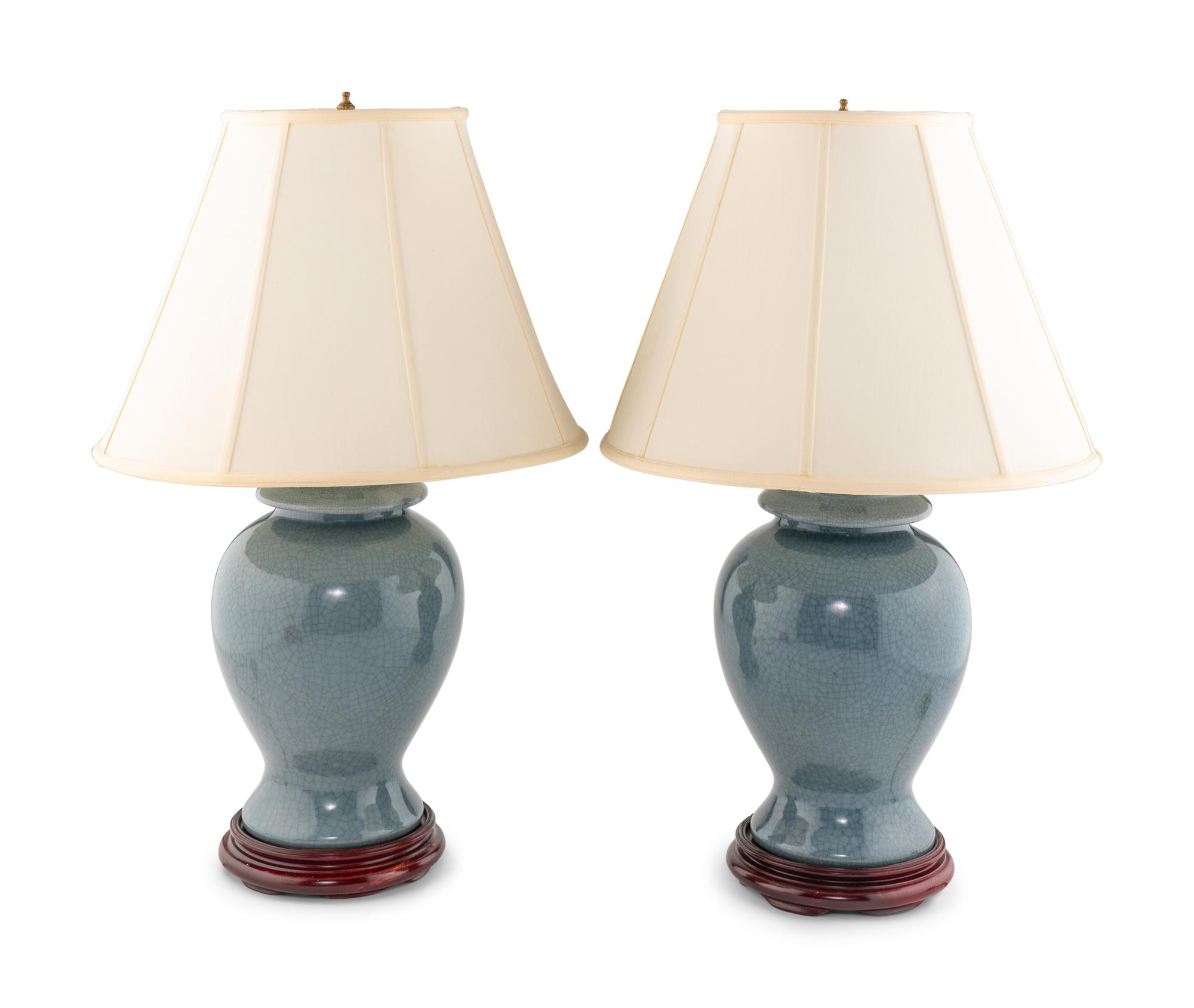A Pair of Blue Glazed Porcelain Lamps