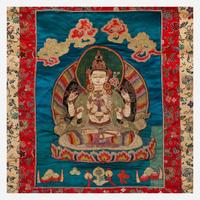 A pair of Tibetan or Nepalese needlework and appliqued silk thanka 西藏或尼泊尔唐卡两幅